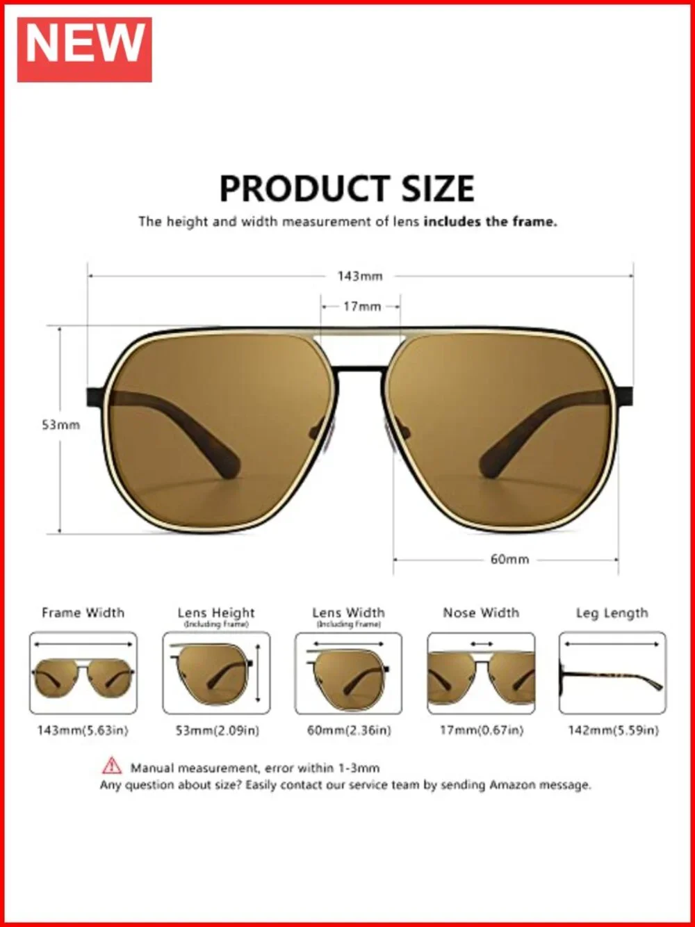 Polygon Aviator Sunglasses Polarized TR90 Frame UV Protection